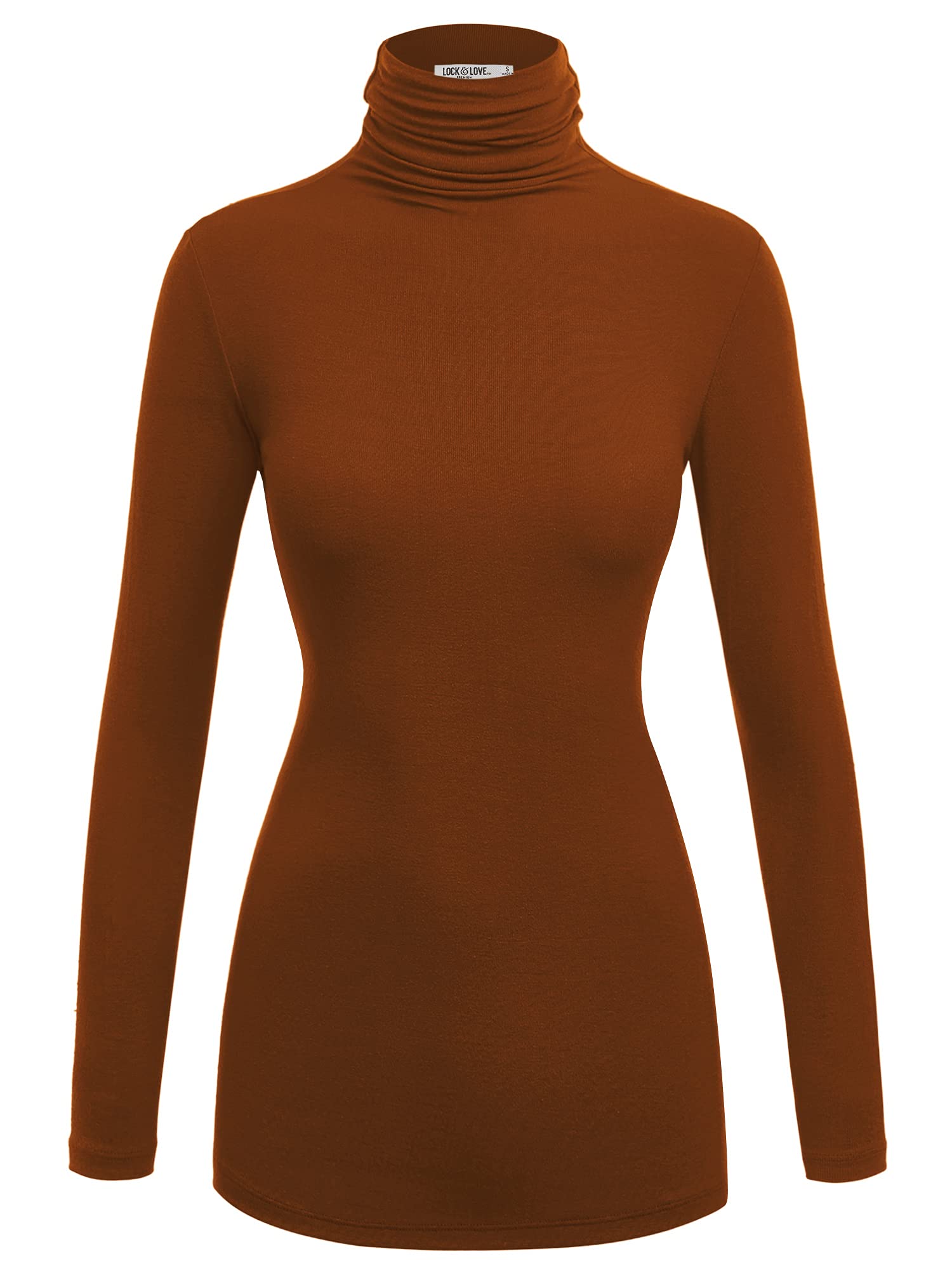 Lock and Love Women's Turtleneck Top Lightweight Long Sleeve Slim Fit Pullover, Soft Rayon Stretch Layering Basic, S-3XL