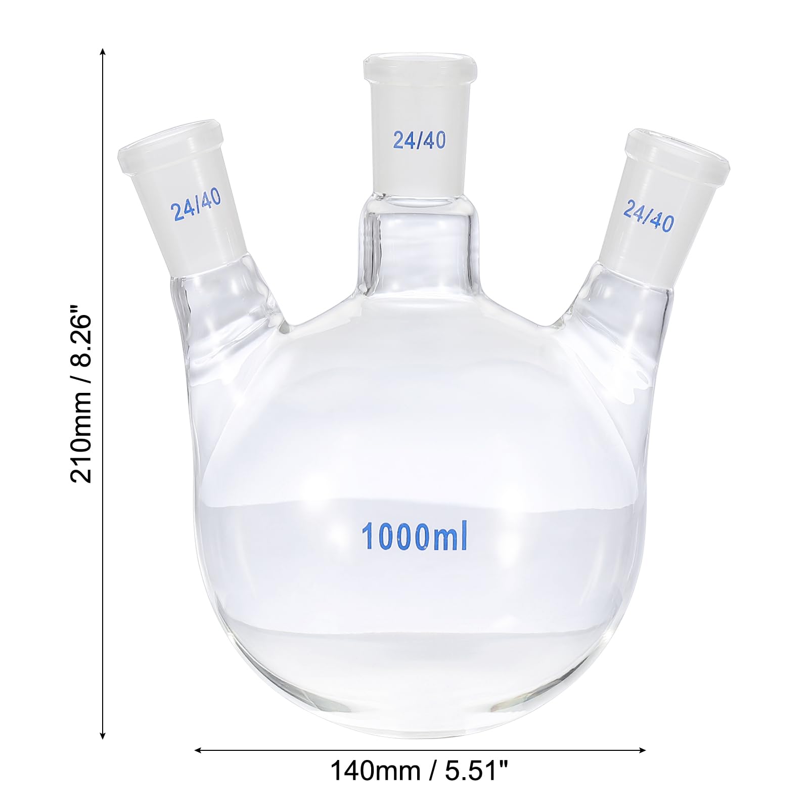 PATIKIL Fiaschetta per ebollizione da 1000 ml, in vetro borosilicato 3.3, con fondo rotondo a 3 colli, fiaschetta da parete pesante con giunto esterno conico standard 24/40, per laboratorio