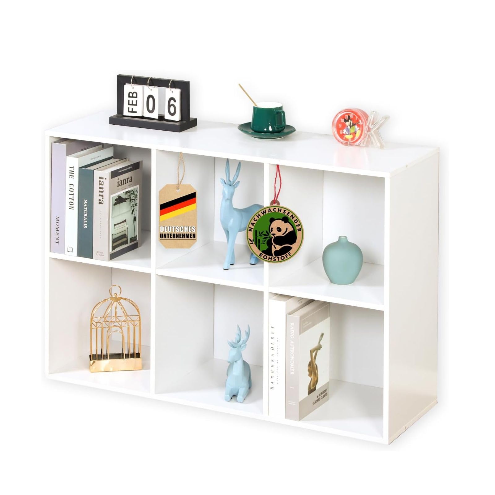 Floordirekt Libreria bianca in legno con 6 scomparti, scaffale a cubo per soggiorno e camera da letto (Vermont)