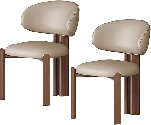 Miniatura 15 de Juego de 2 sillas de comedor tapizadas modernas, diseño cómodo con respaldo curvado para cocina, sala de estar, dormitorio u oficina Beige