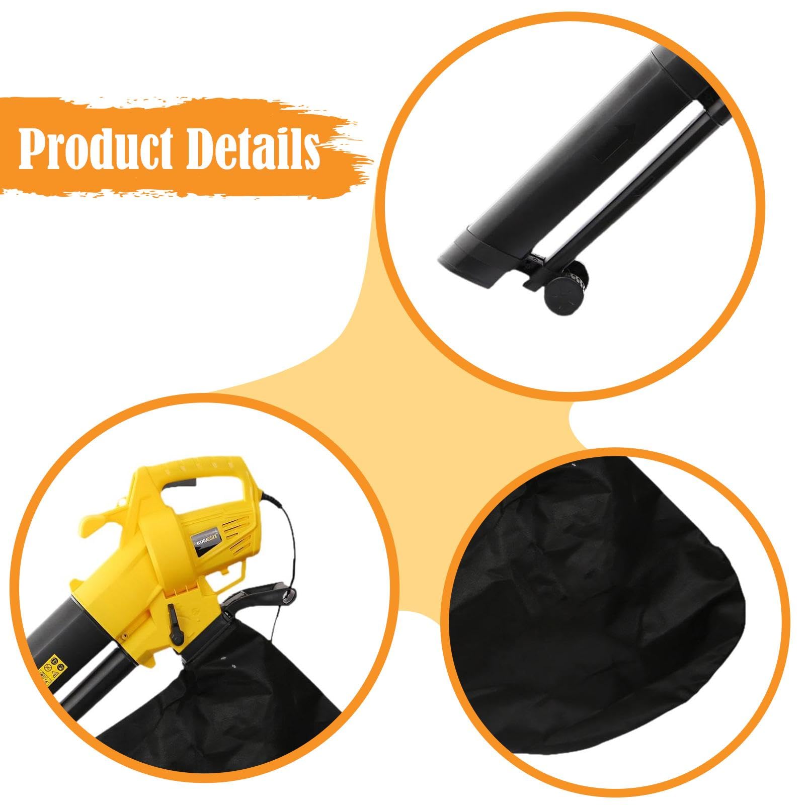 Soplador de Hojas Eléctrico Manual con Potente Ventilador Y Bolsa Recolectora Grande Función Trituradora Y Aspiradora Adecuado para Limpiar Patios Cés