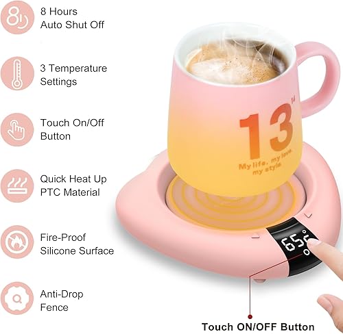 Miniatura 9 de Calentador de taza de café (sin taza), calentador eléctrico de tazas para escritorio, 3 niveles de temperatura, apagado automático, calentador de