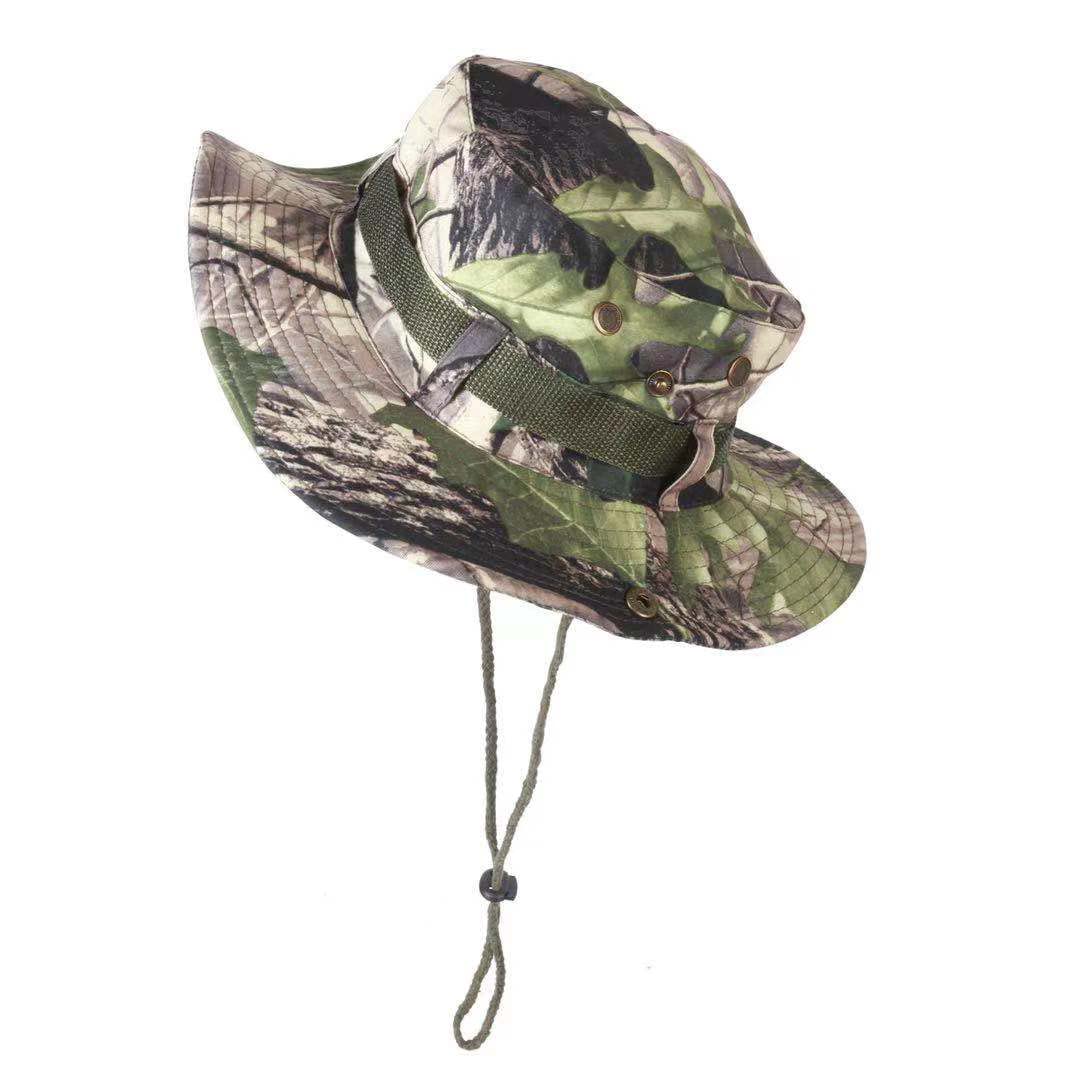 Military Style Boonie Bush Combat Brim Army Fisherman Corded Safari Sun Bucket hat - Outdoor Festival Hats (Camo Leaf)