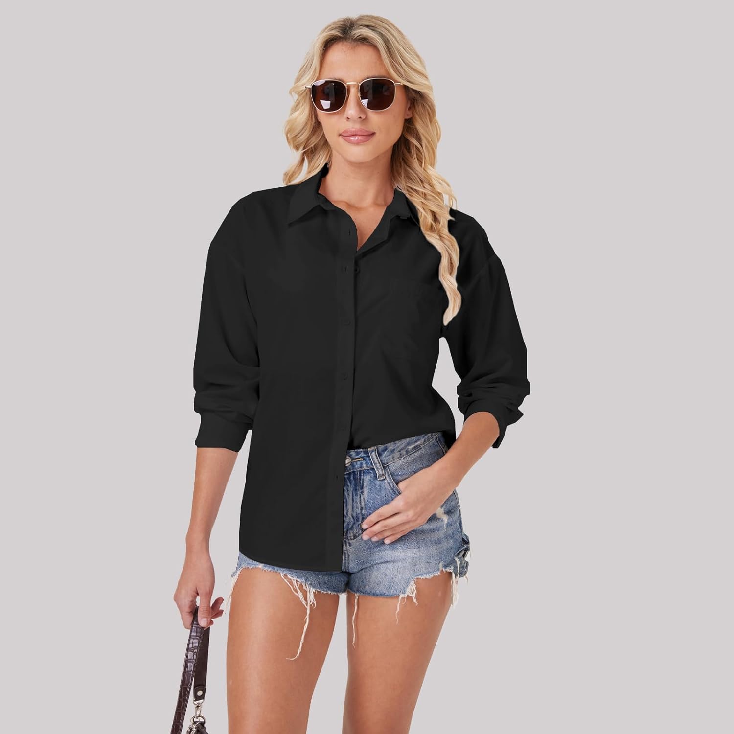 Womens Button Down Shirts Long Sleeve Wrinkle Free Work Office Button Up Dress Shirt with Pocket - Image 2