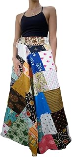 Mogul Interior Long Boho Patchwork Wrap Around Skirt Multicolor Cotton Skirts One Size