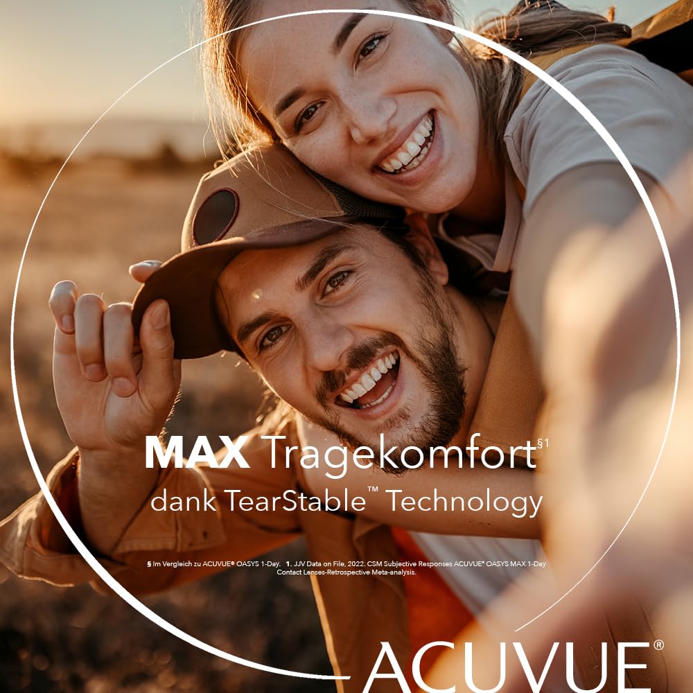 ACUVUE OASYS MAX 1-Day Tageskontaktlinsen – Helfen dabei, das Gefühl von müden & trockenen Augen zu reduzieren – 30 Tageskontaktlinsen mit -7.50 dpt und BC 8.5 – UV Schutz & angenehmes Tragegefühl