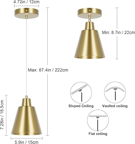 Miniatura 7 de Luces colgantes industriales, lámparas colgantes de latón, luces vintage para isla de cocina con pantalla de metal, luces colgantes de granja para