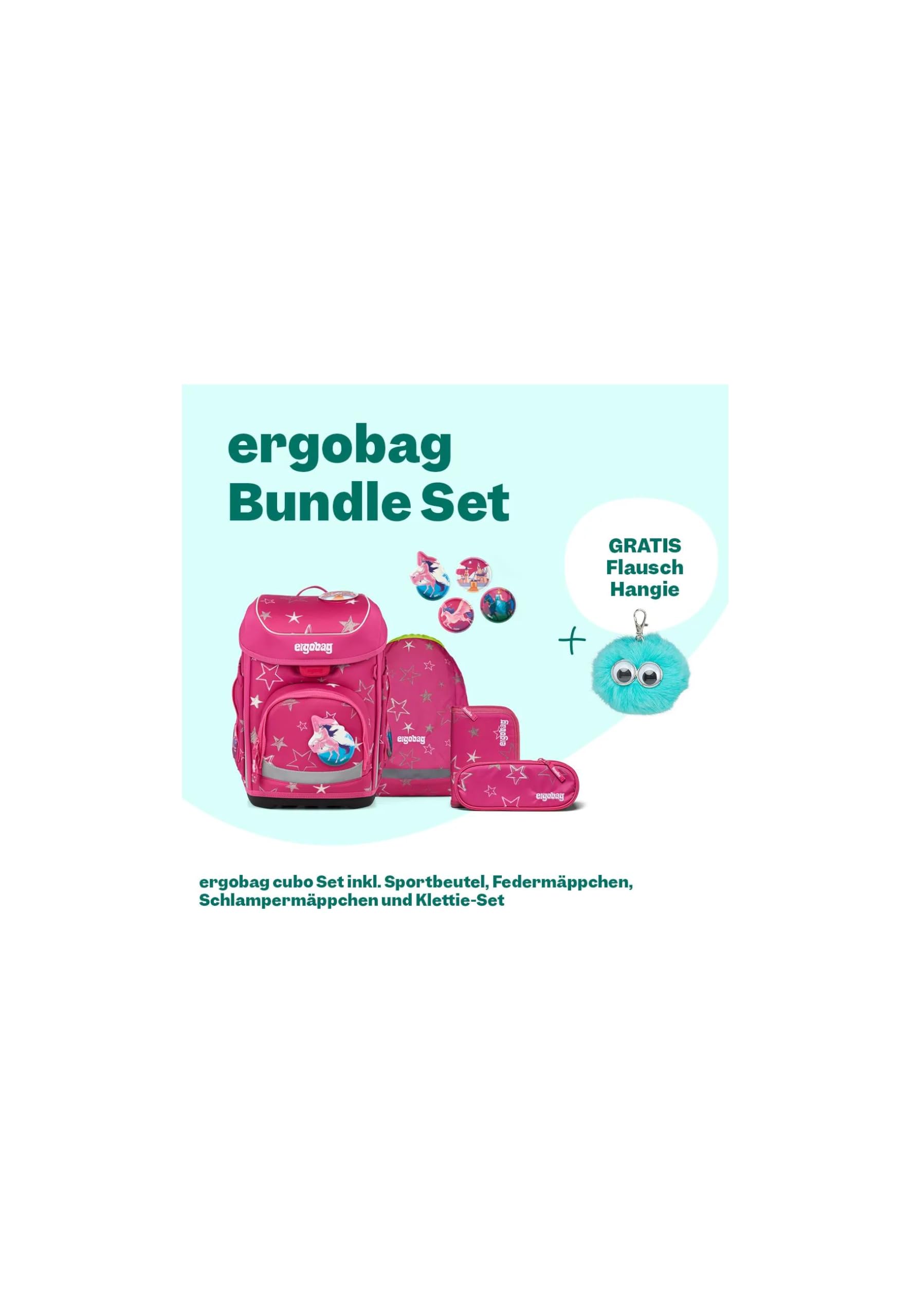 ergobag Schulranzen-Set cubo Bundle Set SternzauBär - Pink | Ergonomischer Schulrucksack Klassisch, 6-teilig, für die 1. Klasse Grundschule, ideal für den Schulstart