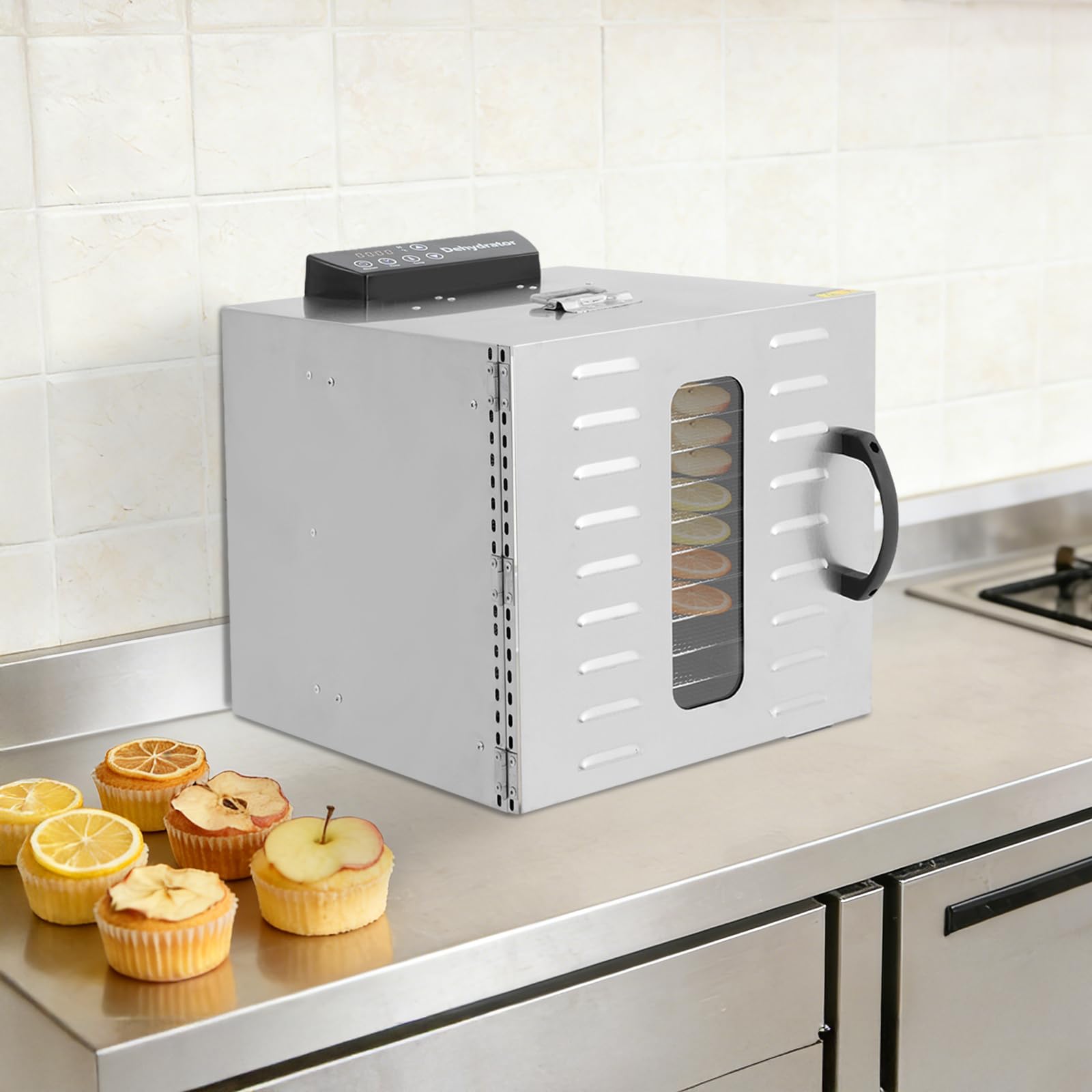 Déshydrateur en acier inoxydable 12 niveaux 1000W 30-90°C | 12 grilles et ventilateur de séchage à 360° avec minuterie pour fruits, légumes, herbes, viande et noix