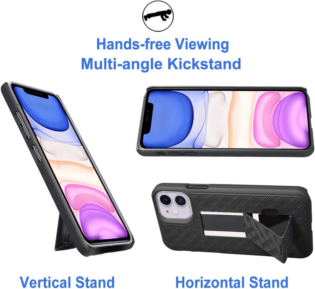 Ailiber Compatible with iPhone 11 with Screen Protector, iPhone11 Belt Clip Holster, Kickstand Holder Rugged Full Body Shockproof Armor 2in1 Slim Protective Cover for iPhone 11 6.1 inch - Black - Image 3