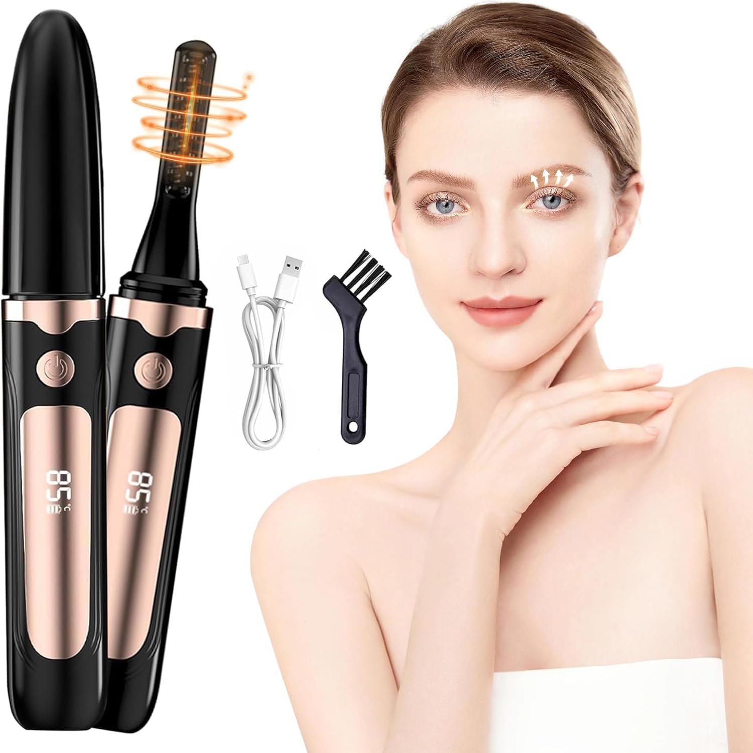 Beheizbare Wimpernzange, Elektrische Wimpernzange Schnelles Aufheizen mit 4 Temperaturmodi Wimpern Curler Beheizt USB C Aufladung, Wimpernformer Beheizbar für Alle Wimpern