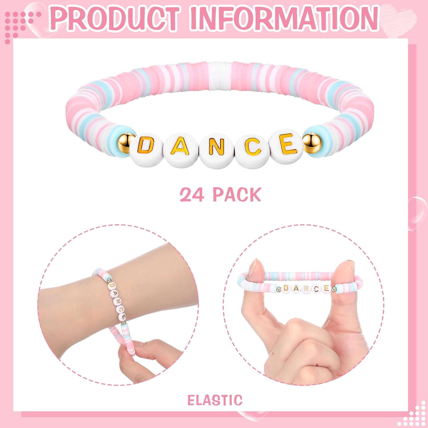Blosssound 24 Pcs Dance Bracelets Bulk Dance Recital Gifts for Girls Friends Teachers Preppy Jewelry Bracelets for Dancer Party Favors Team Gift Colorful Dancer Ballerina Charm Jewelry