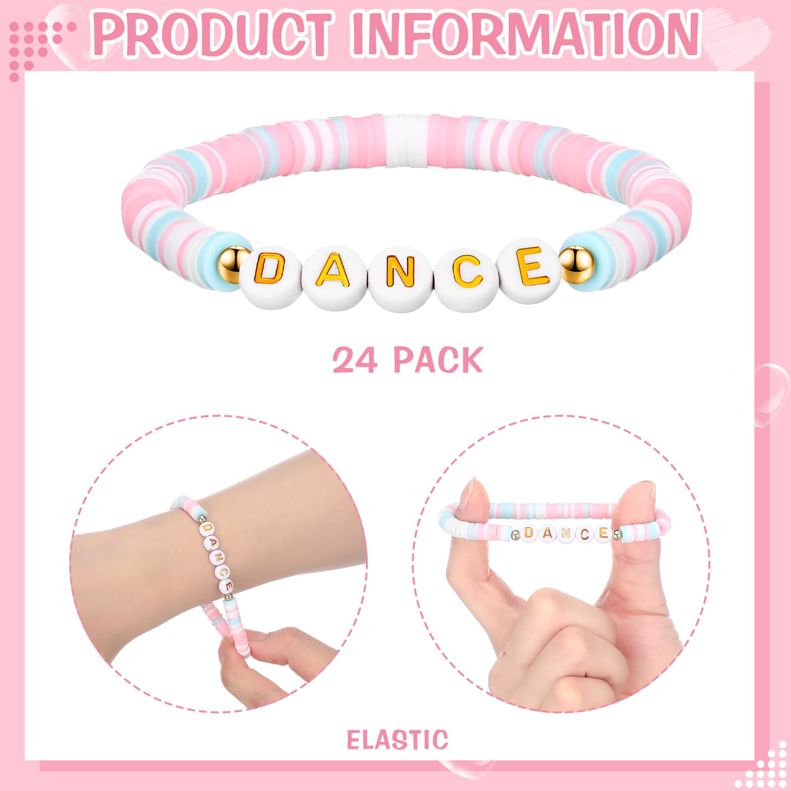 Blosssound 24 Pcs Dance Bracelets Bulk Dance Recital Gifts for Girls Friends Teachers Preppy Jewelry Bracelets for Dancer Party Favors Team Gift Colorful Dancer Ballerina Charm Jewelry