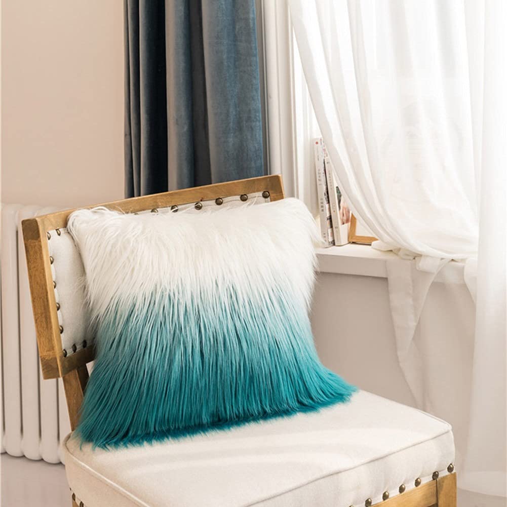 MiDuoHU Gradient Faux Fur Cushion Covers, Decorative Fluffy Throw Pillow Cover Square Pillowcases 50X50cm for Sofa Couch Bedroom Livingroom(Green+White)