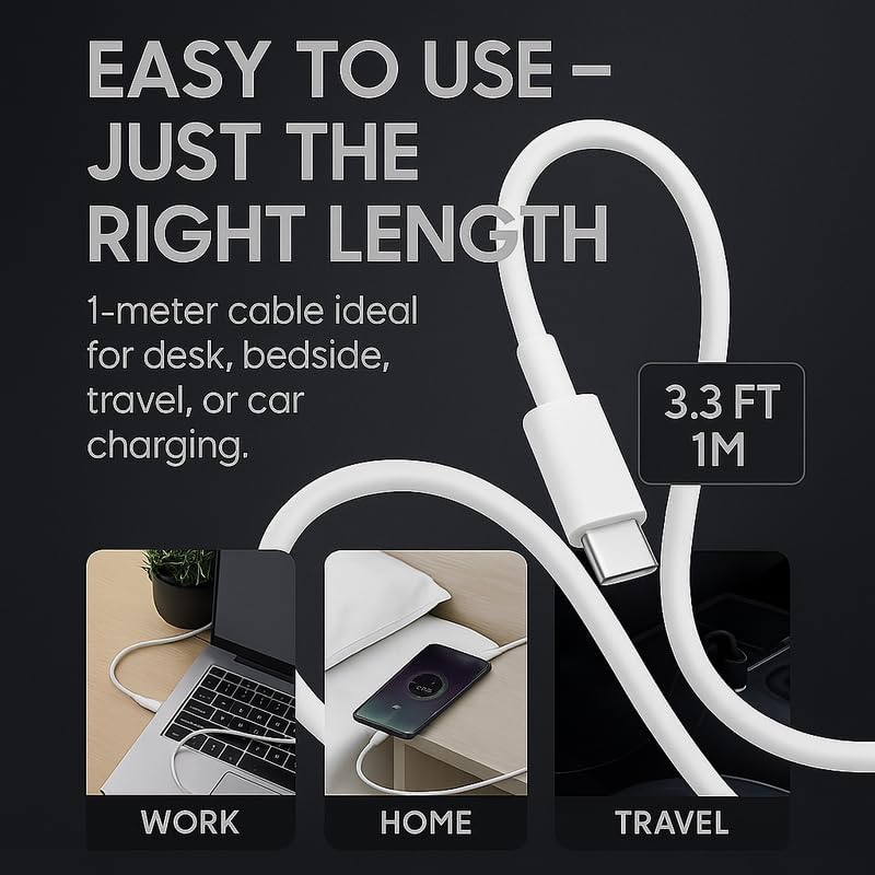 Image of Samsung 25W Original Type C to C 3.3 FT Fast Charging USB C Cable High-Speed & Data Transfer Compatible with Samsung Galaxy M15,F15,A15,A14,M14,F14,M34,F34,A34,A54,S21 Fe 5G,S22,S23 Type-C Cord,White