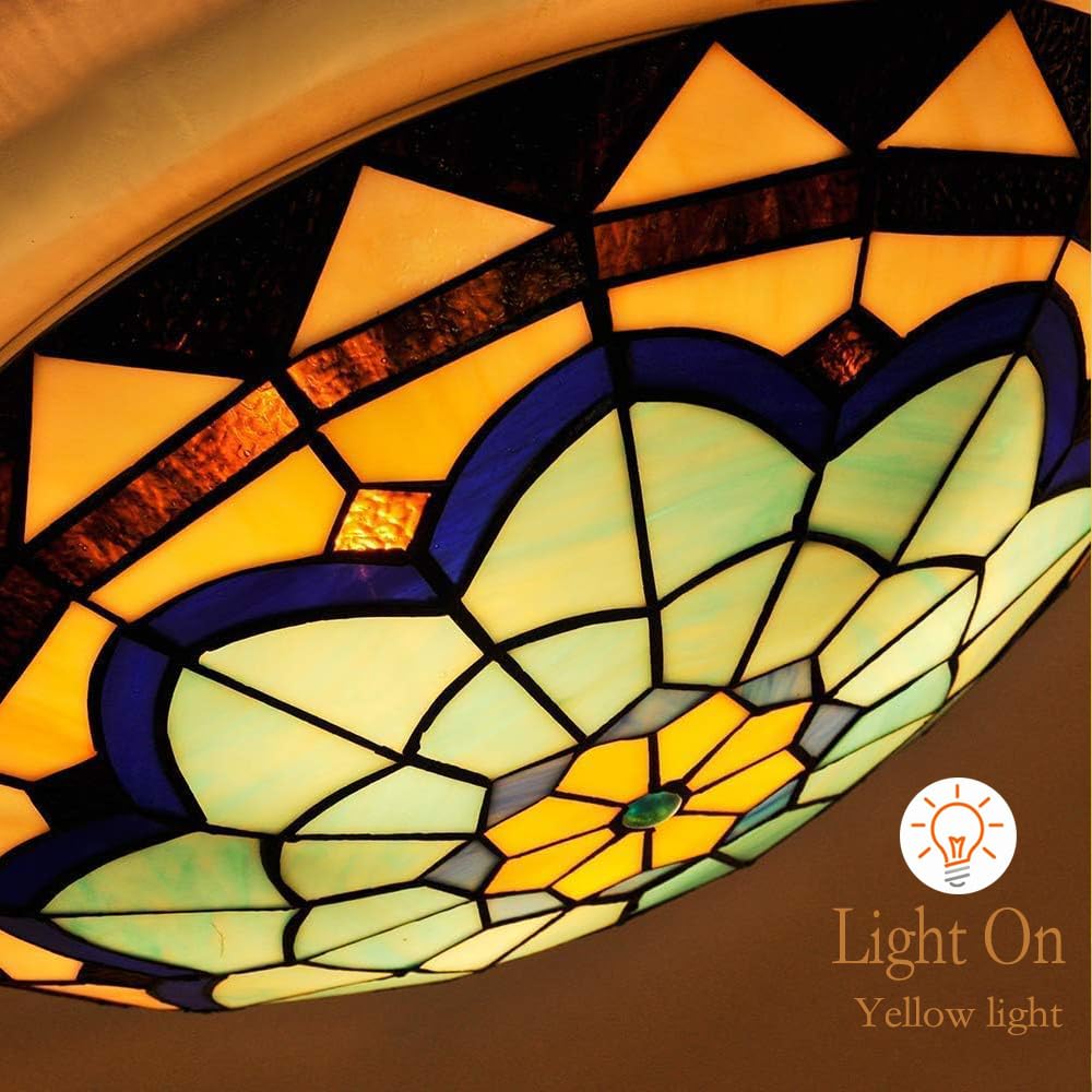JUDU Retro Deckenleuchte Tiffany Stil Deckenlampe Handgefertigte Kunst Glas Lampenschirm Decken Beleuchtung E27 Leuchte für Wohnzimmer Schlafzimmer Esszimmer Korridor Badezimmer Balkon (M(30cm))