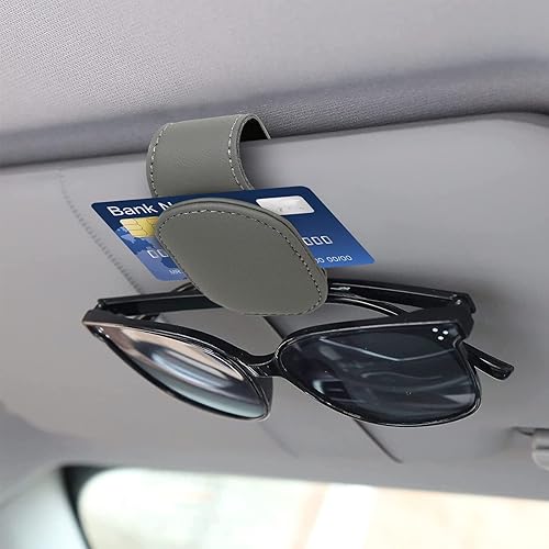 Miniatura 5 de Soportes para lentes de sol para visera solar de automóvil, soporte de cuero para colgar gafas, soporte magnético para lentes y clip para tarjeta de