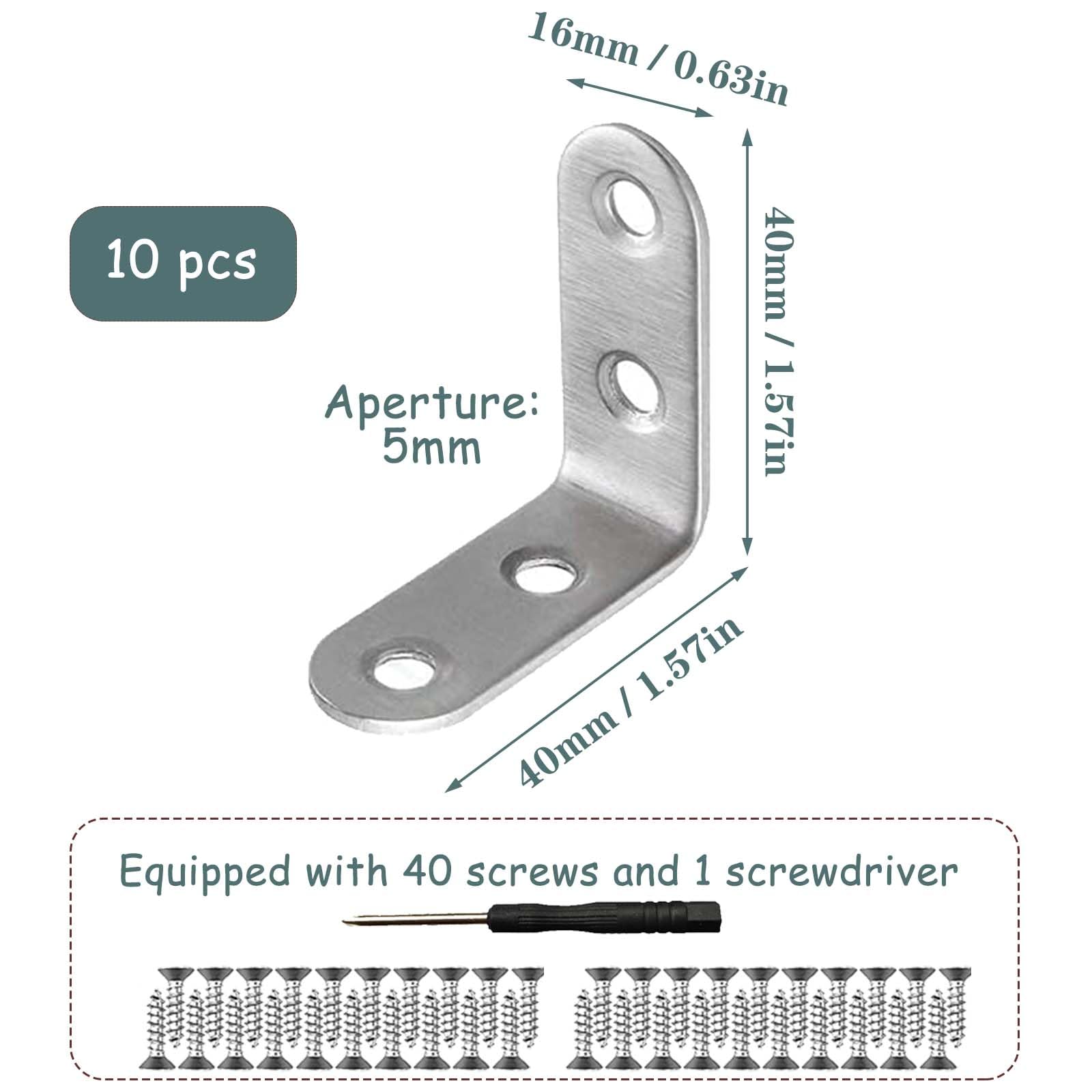 10 Pcs Stainless Steel Corner Brackets,90 Degree Corner Brace with 20 Screws and 1 Screwdriver - Image 2