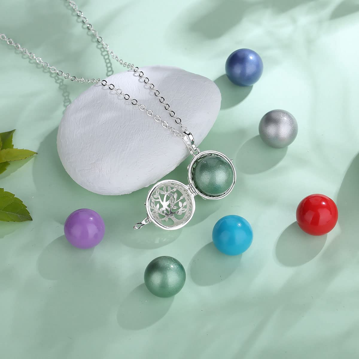 AEONSLOVE Collana Chiama Angeli Gravidanza Bola Messicana Ciondolo Albero della Vita per Futura Mamma, 2 Catene