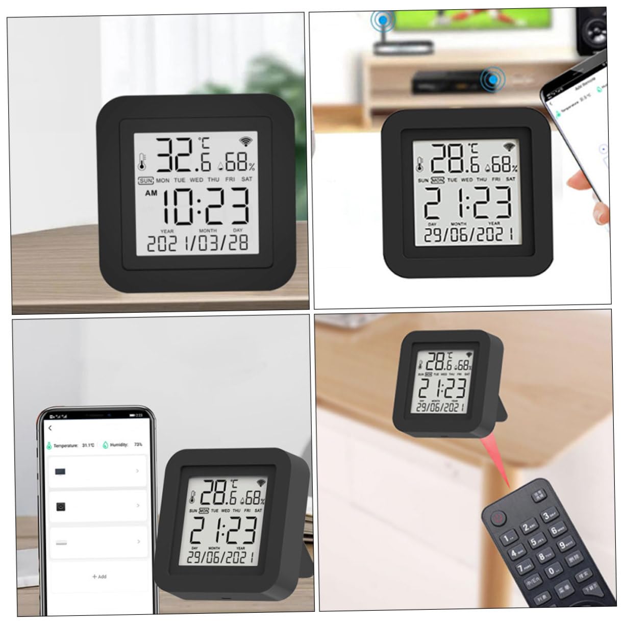 Didiseaon Termometro Igrometro Multifunzione con Display Data e Telecomando Wifi Controllo Remoto Via App Sensore Temperatura e Umidità USB