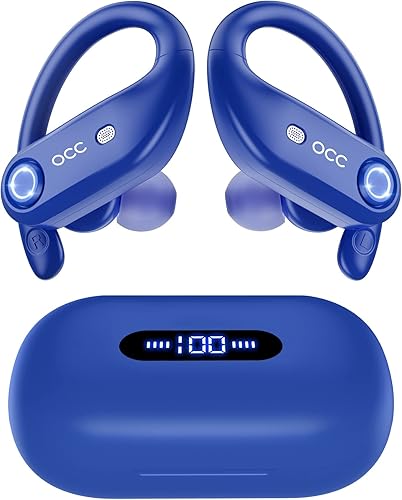 Miniatura 1 de Auriculares inalámbricos Bluetooth con reproducción de 130 horas, 4 micrófonos, llamadas HD, IP7, impermeables, auriculares en el oído, pantalla LED