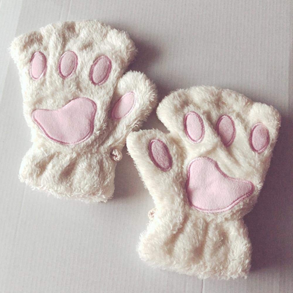 Guanti Invernali Unisex A Mezze Dita Con Morbido Peluche - Simpatico Design Zampa Di Gatto, Antiscivolo, Per Freddo - 2
