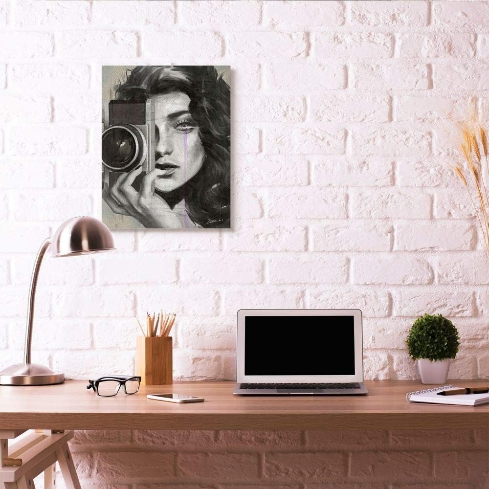 Stupell Industries Portrait of a Female Photographer Black and White Drawing, Designed by Ziwei Li Wall Art, 24 x 1.5 x 30, Canvas
