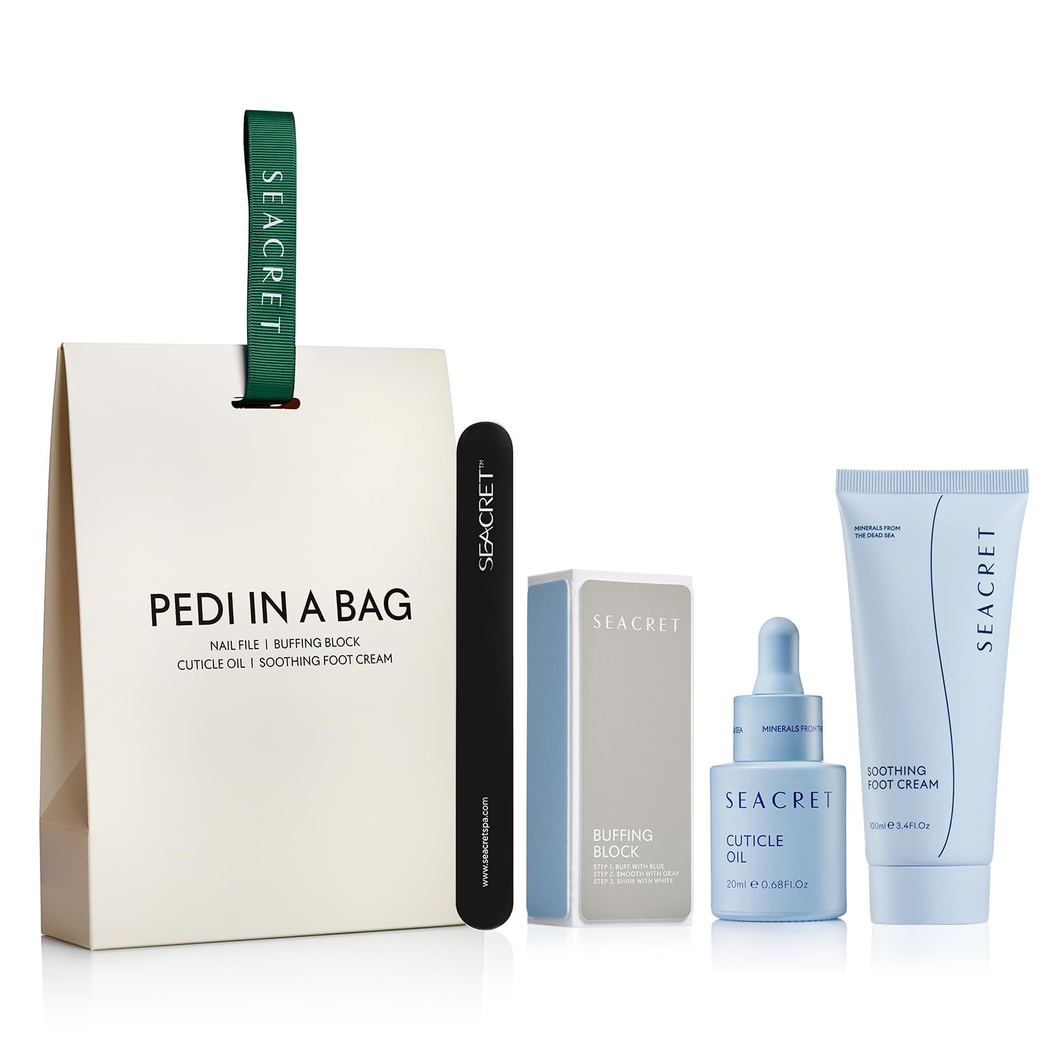 - SEACRET Nail Care Kit - Luxury Dead Sea Spa Gift Set for Women, Complete Pedicure System with Cuticle Oil, Buffer Block & Full-Size Foot Cream, Natural Nail Repair & Shine, Paraben-Free, 4-Piece Kit