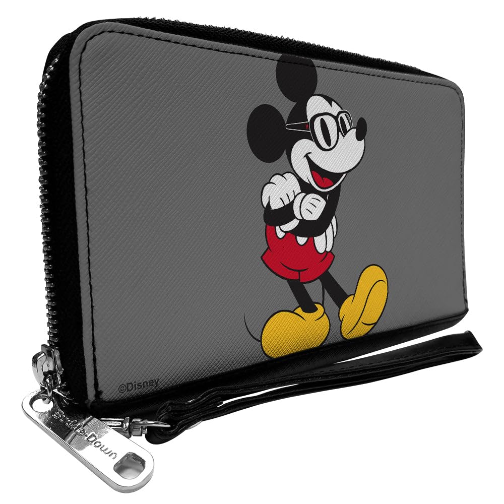Buckle-Down Disney Mickey Mouse Zip Around Wallet - Vegan Leather, 7.5x4.5 Inches, Wrist Strap - For Women, Holds Phone, Cards, Cash
