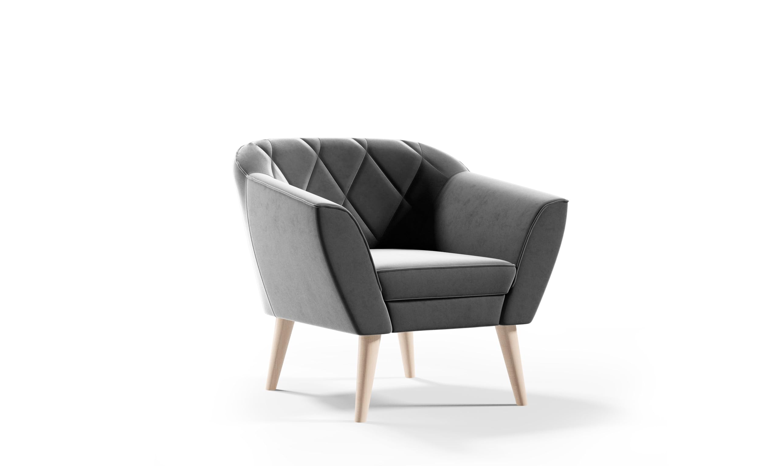 Couchgarnitur Gloria Wohnzimmerset 3+2+1 Sitzer Samt Hohe Holzfüße Buche (Riviera 91 grau)
