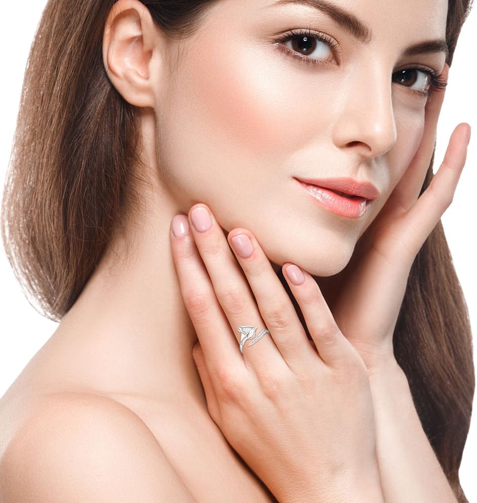 Calla Lily Gifts Calla Lily Ring for Women Sterling Silver Adjustable Ring Flower Open Design Elegant Jewelry for Women - Image 5