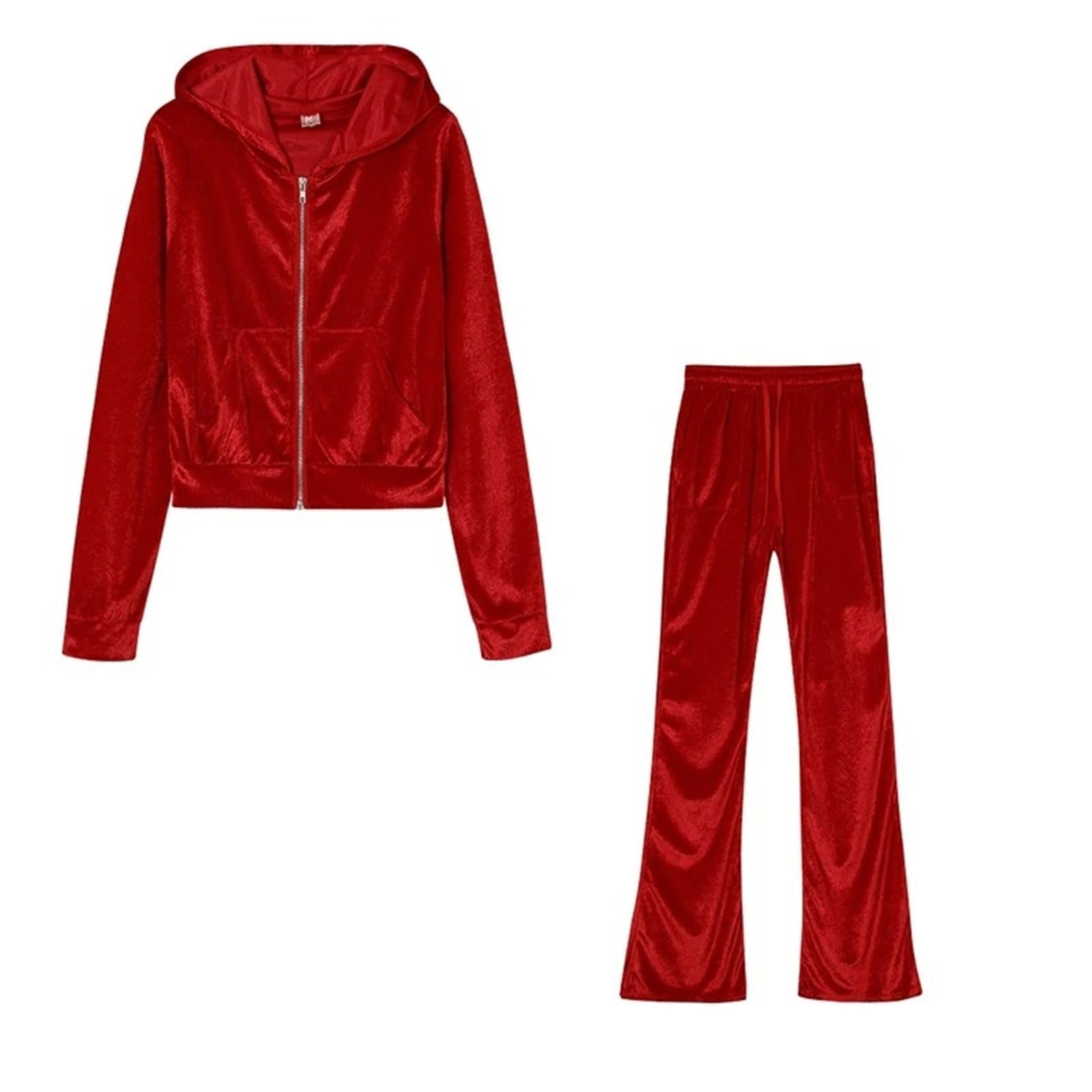 Ensemble 2 pièces velours pour femme, sweat à capuche et pantalon large décontracté