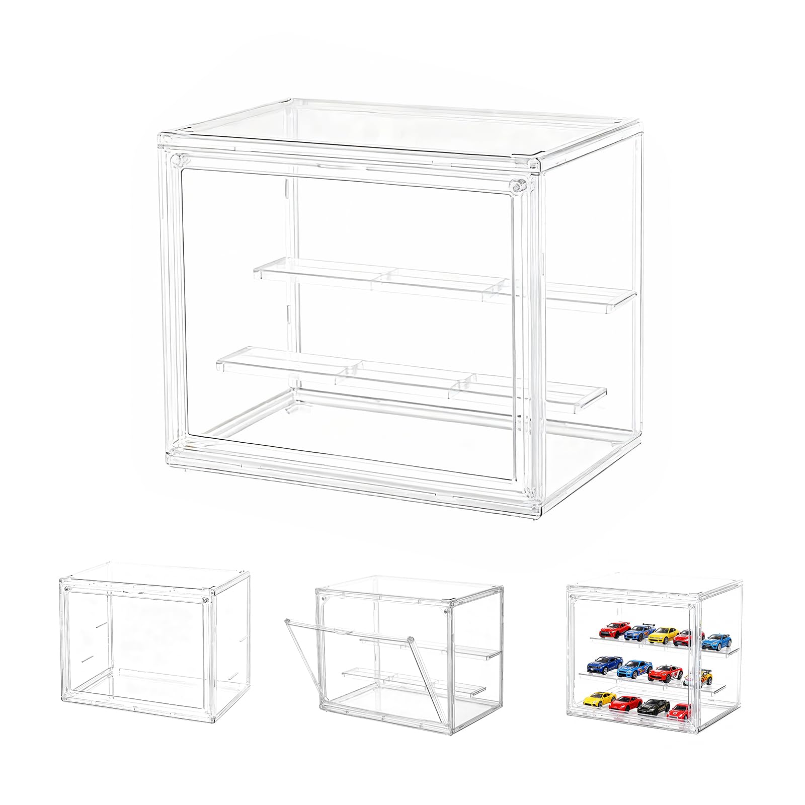 Vetrina acrilica a 3 strati con porta magnetica, pezzo in acrilico autoassemblabile per personaggi d'azione, miniature e oggetti da collezione, armadietto in plexiglass di alta qualità con