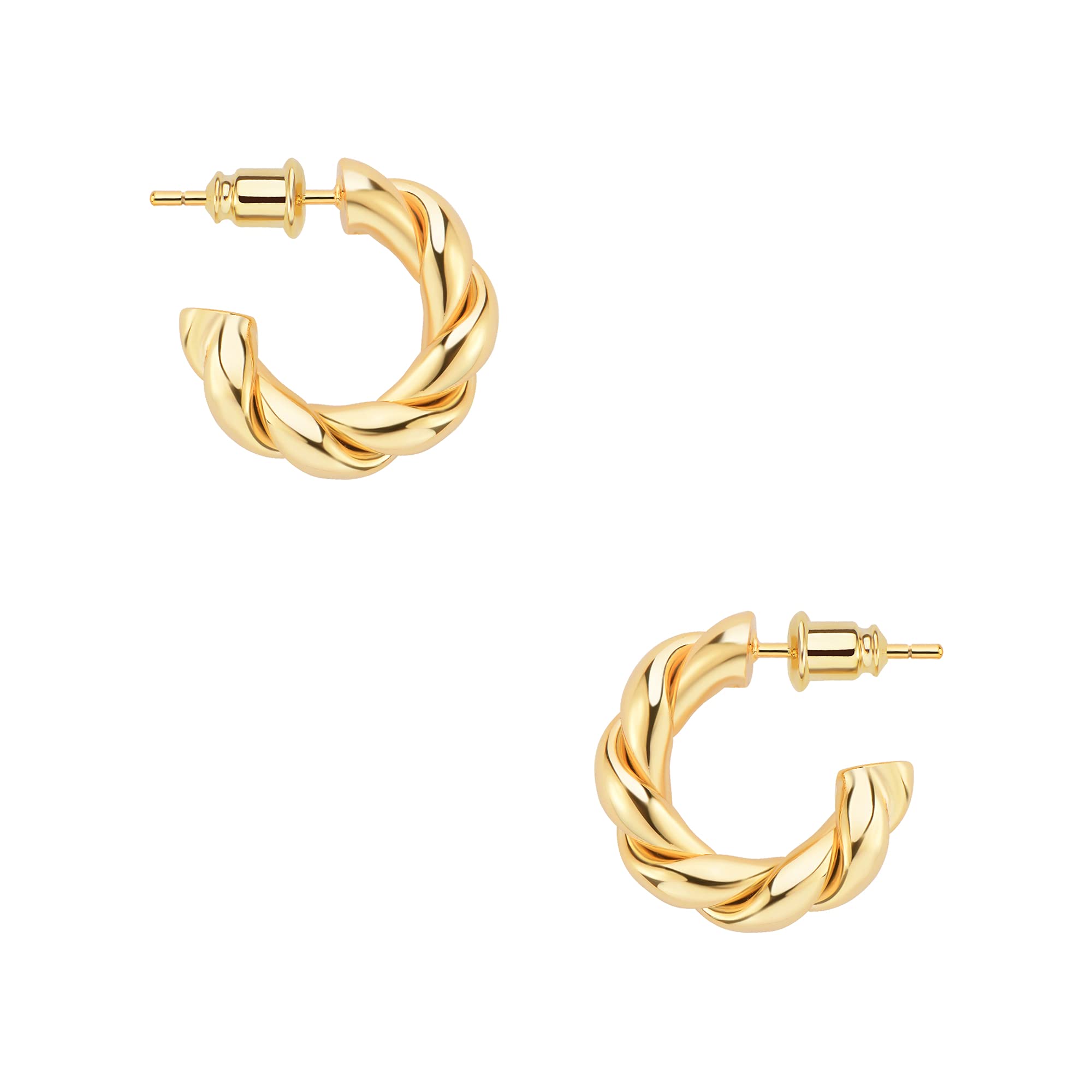Gold Hoop Earrings 14k Gold Plated Twisted Rope Round Chunky Hoop Earrings Gift for Women