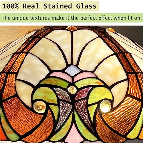 Cotoss CB164280DT Tiffany Table Lamp Night Light 16 Inch Wide Handmade Stained Glass Lamp Shade 3 Light Amber Cream Victorian Style Vintage Table Lamp thumb #2