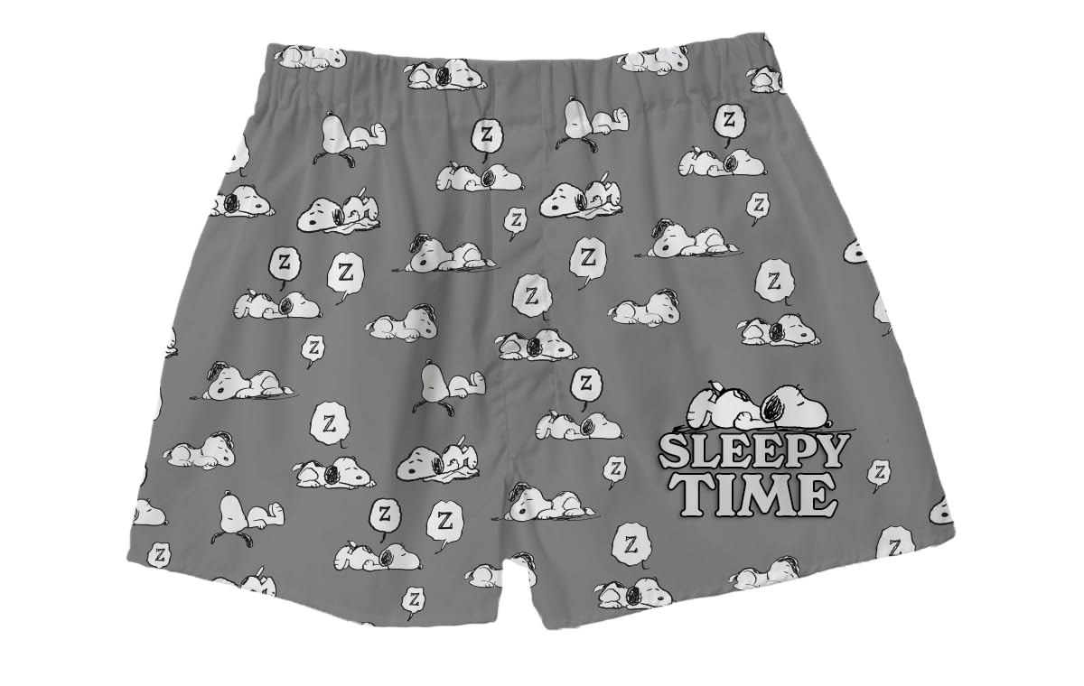 BRIEF INSANITY Snoopy Unisex Sleepy Time Boxer Shorts for Men and Women | Peanuts Snoopy Lounge Sleep Briefs | Novelty Underwear, Medium