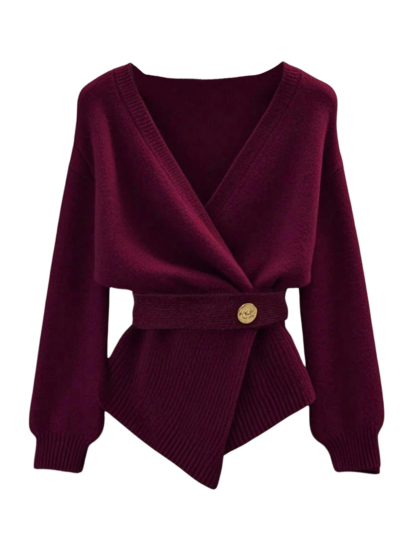 GORGLITTER Womens Wrap Cardigan Deep V Neck Long Sleeve Dressy Sweater Business Casual Outfits