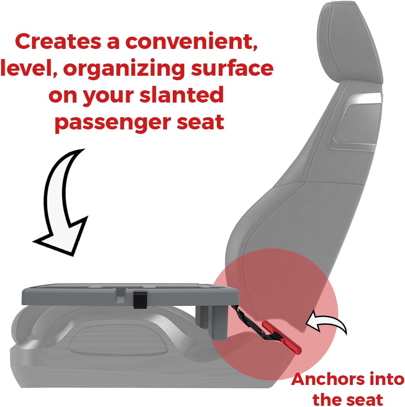 STUPID Car Tray - Classic Car Tray - Ultimate Car Organizer & Mobile Office - Includes 2 Elastic Straps - Quick-Release Seat Anchor - Dark Moon