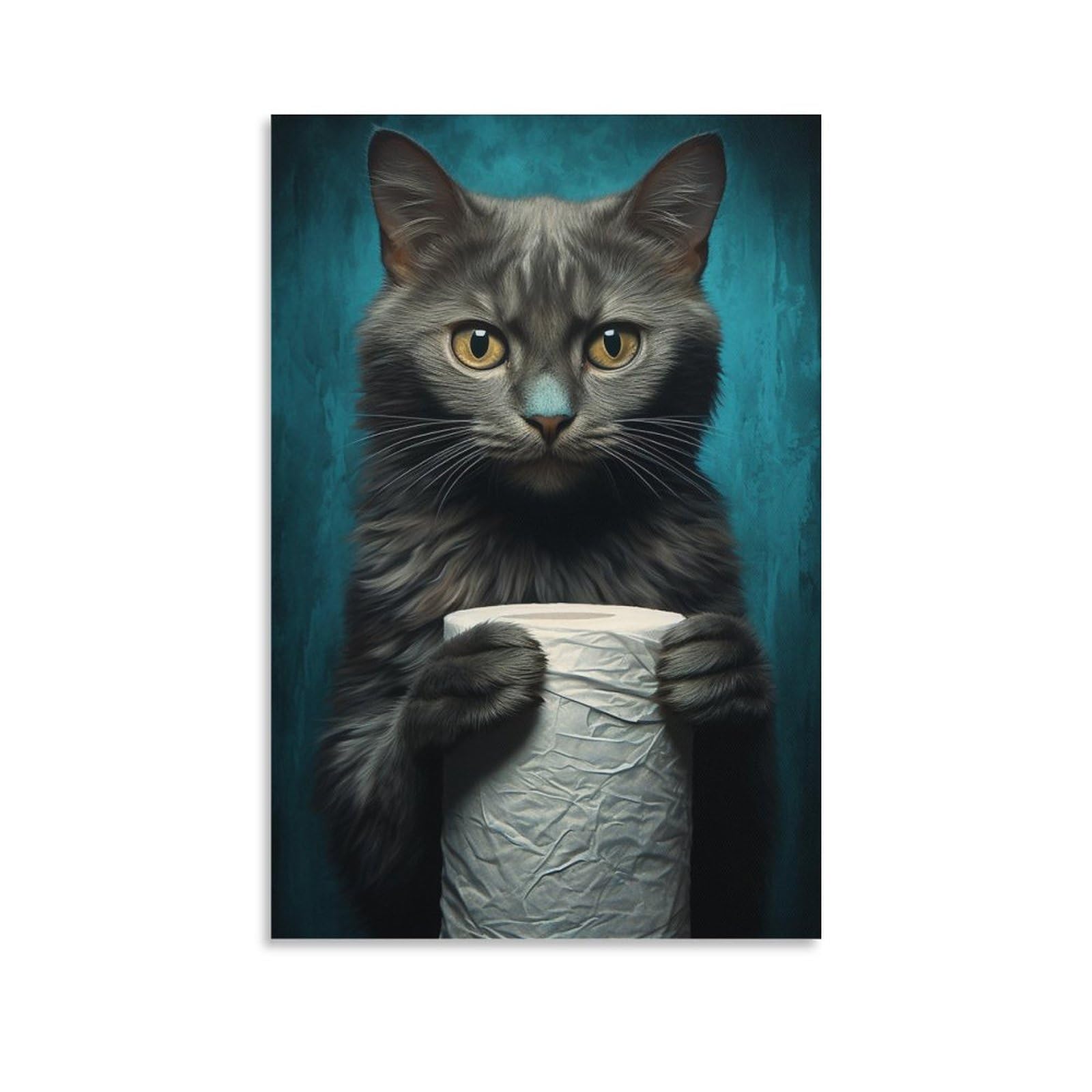 Stampa Su Tela Per Bagno Con Gattini - Quadro Decorativo Divertente 20x25 Cm - Bianco E Nero - Decorazione Casa Originale
