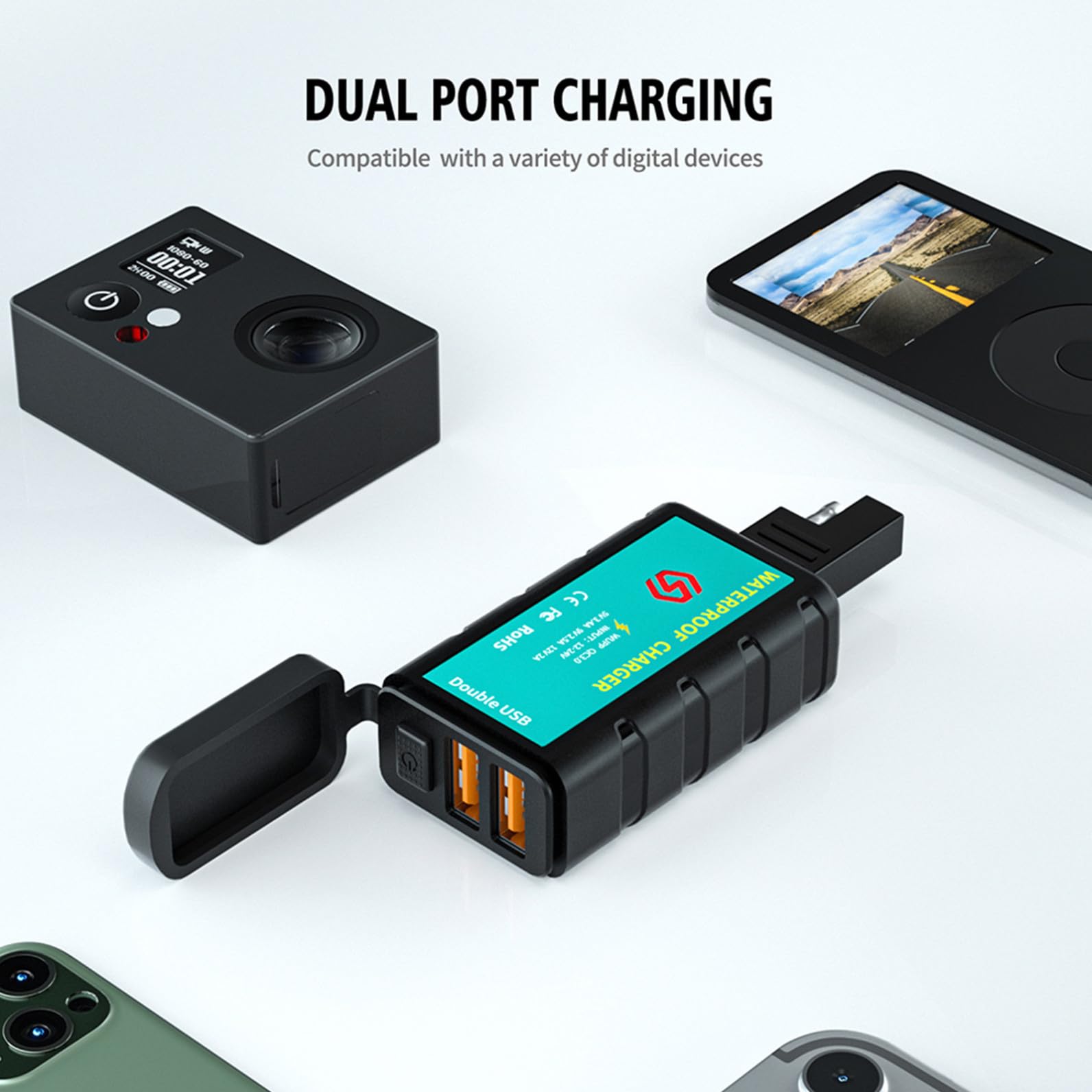 ABOOFAN Motorrad-Steckdose mit Dual-USB-buchse Kfz-ladegerät SAE Motorrad-ladeadapter wasserdichte Abdeckung für Motorrad-USB-ladegerät