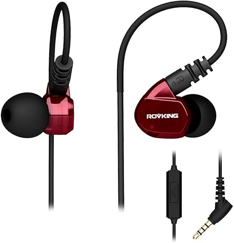ROVKING Wired Running Earphones With Microphone Noise Isolating Sweatproof Over In Ear Sports Headphones for Workout Gym Exercise for iPhone iPod Samsung Android Phones, Soft Earhook (Wine Red)
