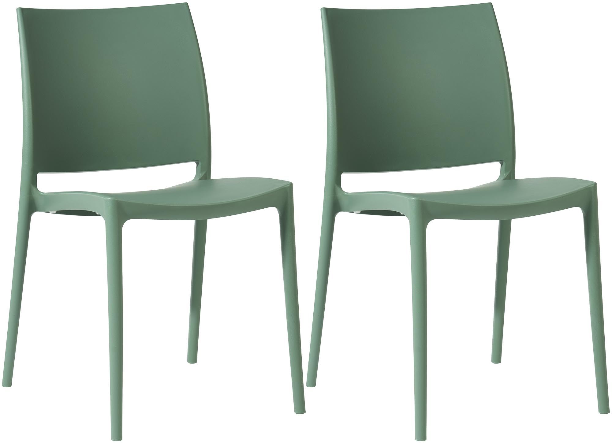 CLP Gartenstühle 2er Set stapelbar wetterfest Meton, Gartensessel mit Lehnen UV-beständig, Outdoorstühle aus Kunststoff bis 150 kg belastbar Farbe Oliv