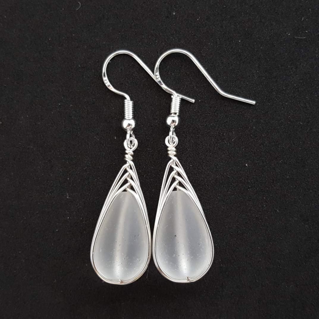 Yinahawaii Handmade Sea Glass Earrings, Hawaiian Jewelry, Wire Braided Earrings Teardrop Earrings, Beach Jewelry Sea Glass Jewelry For Women Birthday Gift - Image 4