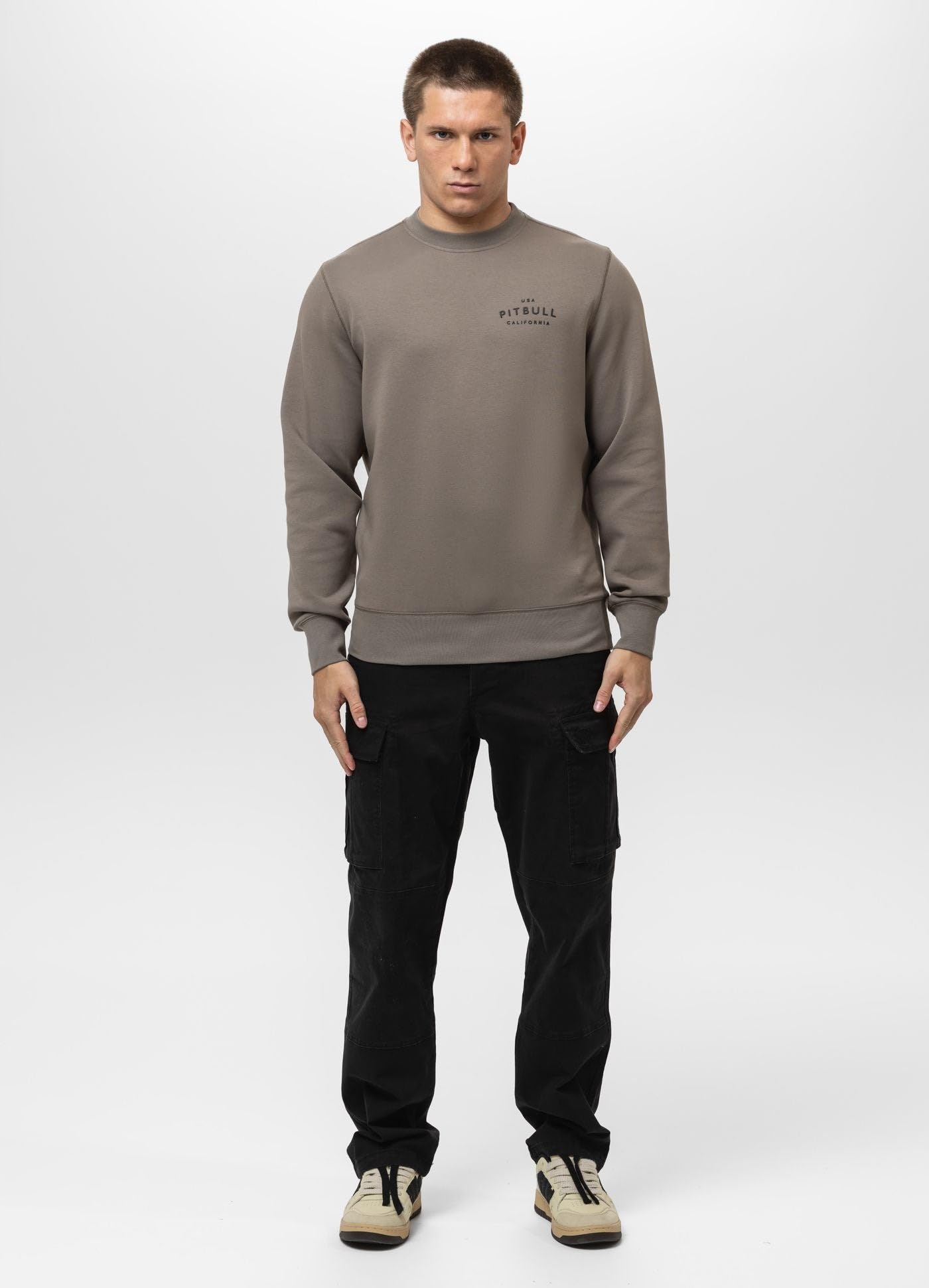 Pitbull Męska bluza podstawowa męska wygodna bluza Sampson casualowa bluza Crewncek sportowe bluzy M, jasnobrązowa, M, jasnobrązowy, M