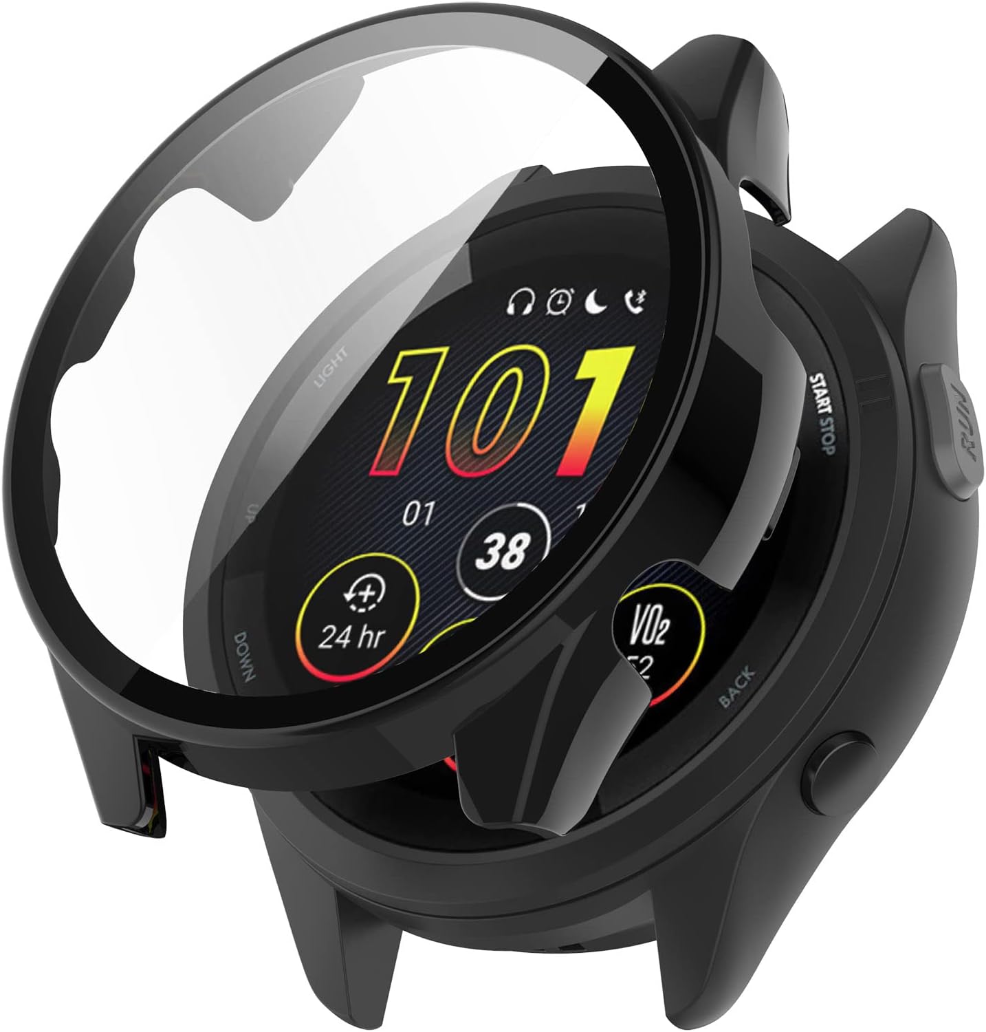 Compatible with Garmin Forerunner 265 Screen Protector Case, Tempered Glass Film Cases Shock-Proof and Scratch-Resistant Protective Cover for Forerunner 265 Smartwatch (Black)