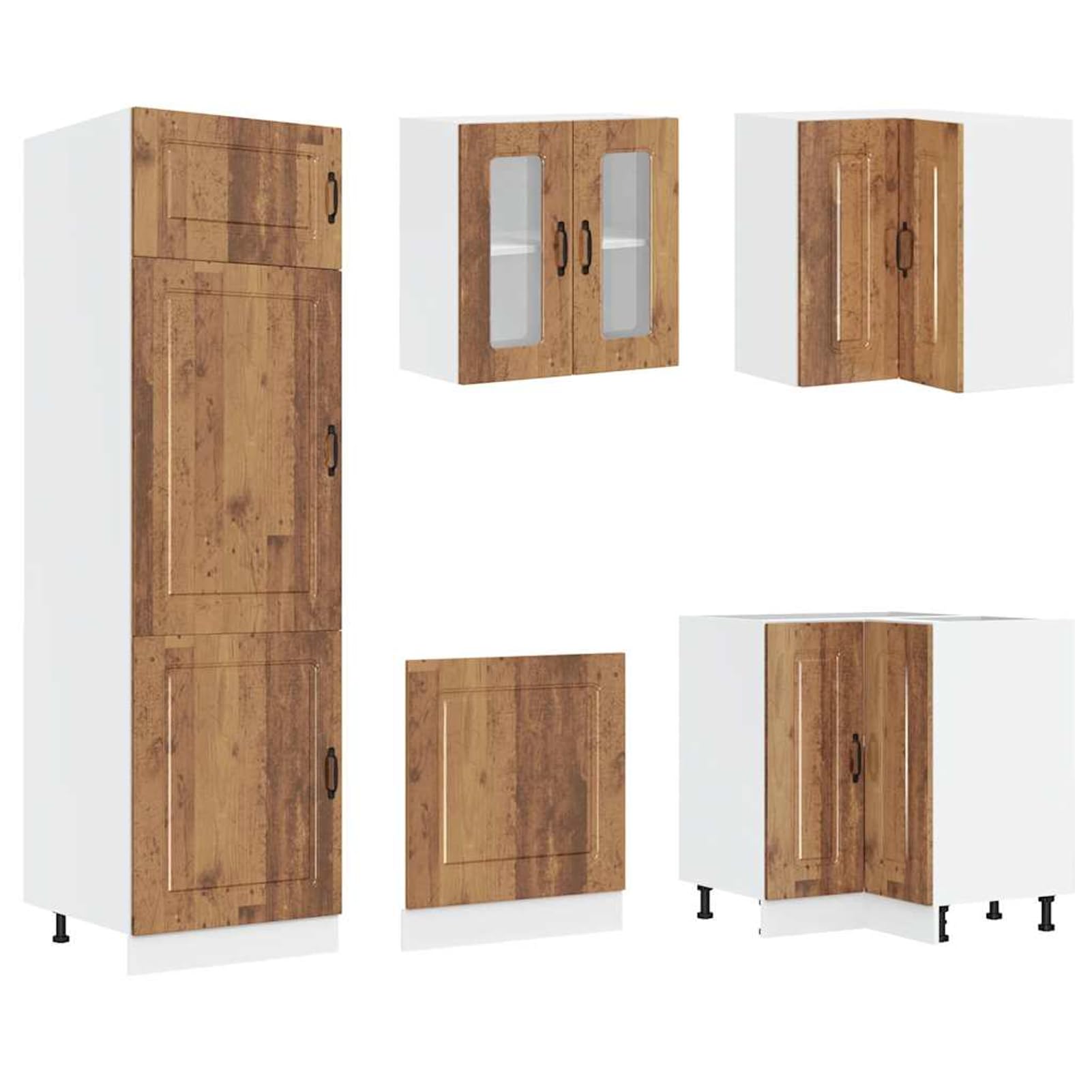 ATOMSTACK MAKER Set di 14 mobili da cucina Kalmar in effetto legno anticato (legno e vetro), per lavello, forno, angolari e pensili per cucina completa, con pannello per lavastoviglie