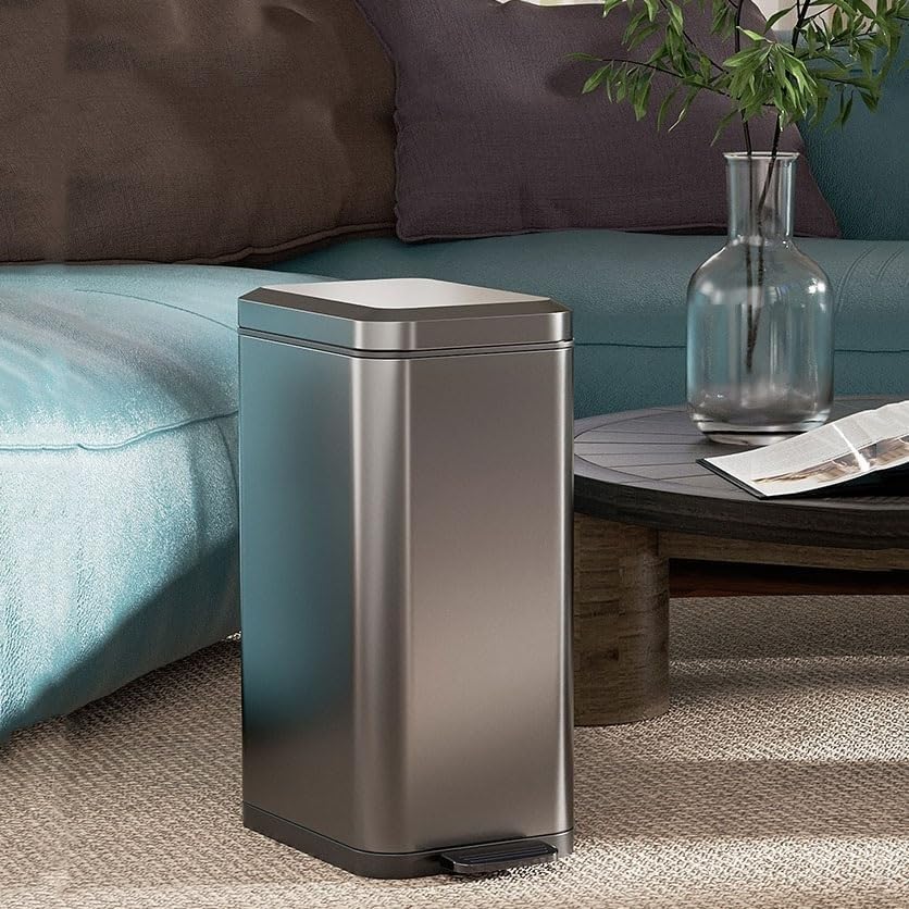 Trash Can 7/9/13/15/16/18/20Liter Slim Kitchen with Removable Liner Bucket and Handle, Brushed Stainless Steel,(Tungsten Steel Black,15L)