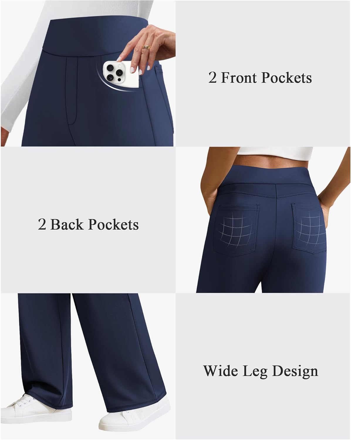 keriffe Womens Wide Leg Yoga Pants with 4 Pockets High Waist Stretchy Loose Dress Work Casual Sweatpants - Image 5