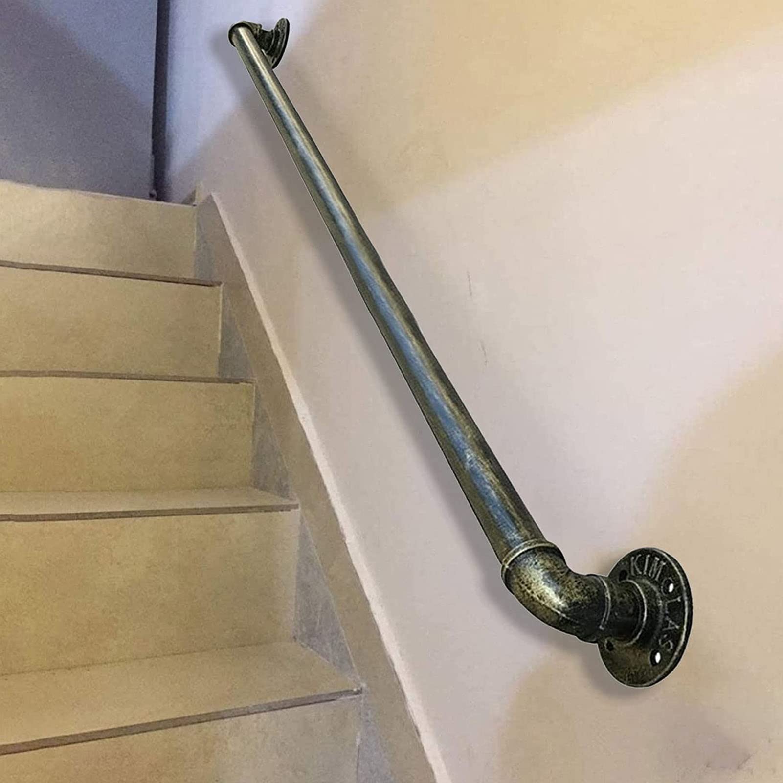 Rustikales Treppengeländer aus Bronze, 1,8 m, Sicherheitshandlauf für Treppen mit Wandhalterungen und Metallschrauben, für den Innen- und Außenbereich