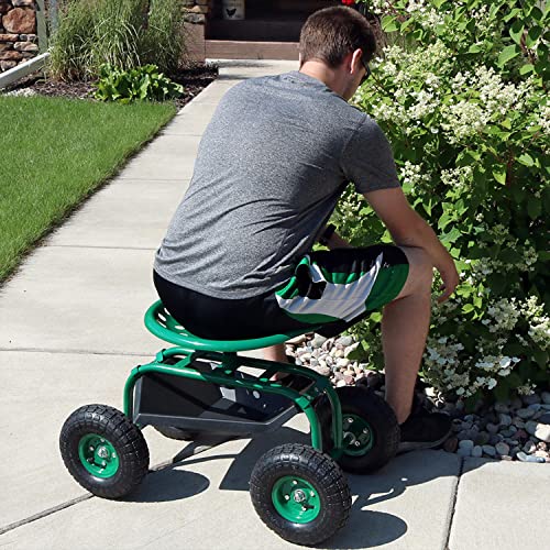 Sunnydaze Rolling Garden Cart Scooter With Wheels And Tool Tray - 360-Degree Swivel Seat - Green #TOP6